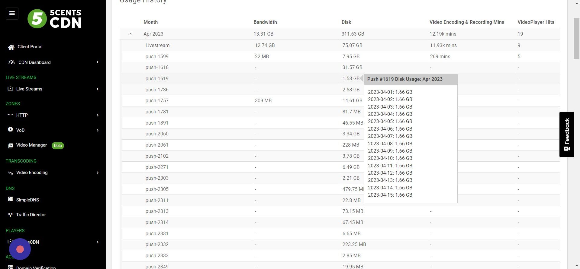 Screenshot of: Move the cursor to the Disk field of your Live Stream or Push Zone