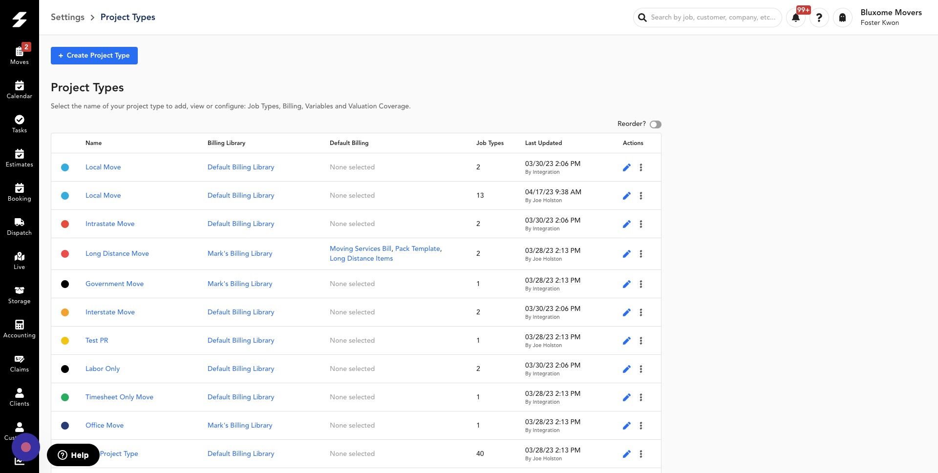 Screenshot of: Select Project Type