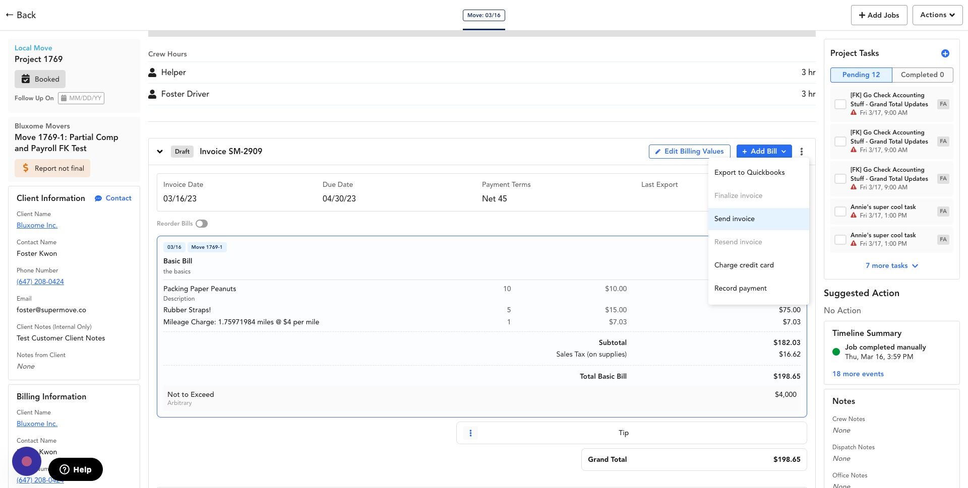 Screenshot of: Navigate to the invoice and click "Send Invoice"
