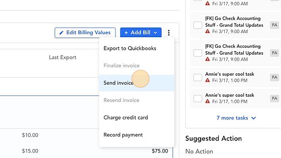 Screenshot of: Navigate to the invoice and click "Send Invoice"
