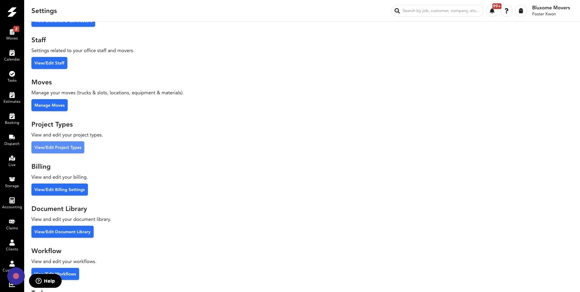 Screenshot of: Click "View/Edit Project Types"