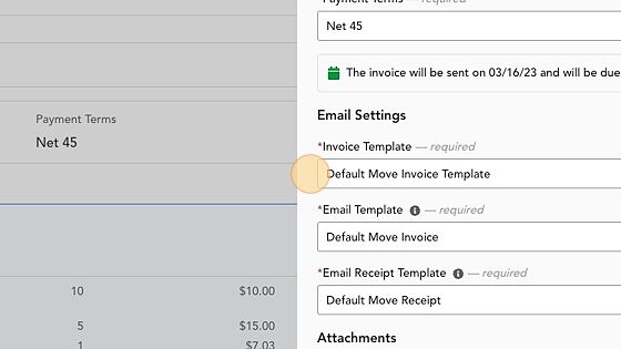 Screenshot of: Note: The Invoice template set in Project Type > Billing > "Default Invoice Template" should be pre-selected