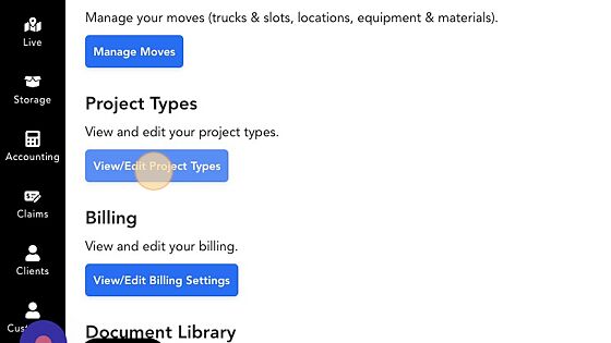 Screenshot of: Click "View/Edit Project Types"