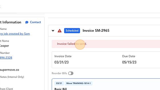 Screenshot of: Note - Invoice errors will also appear directly on the project page as well