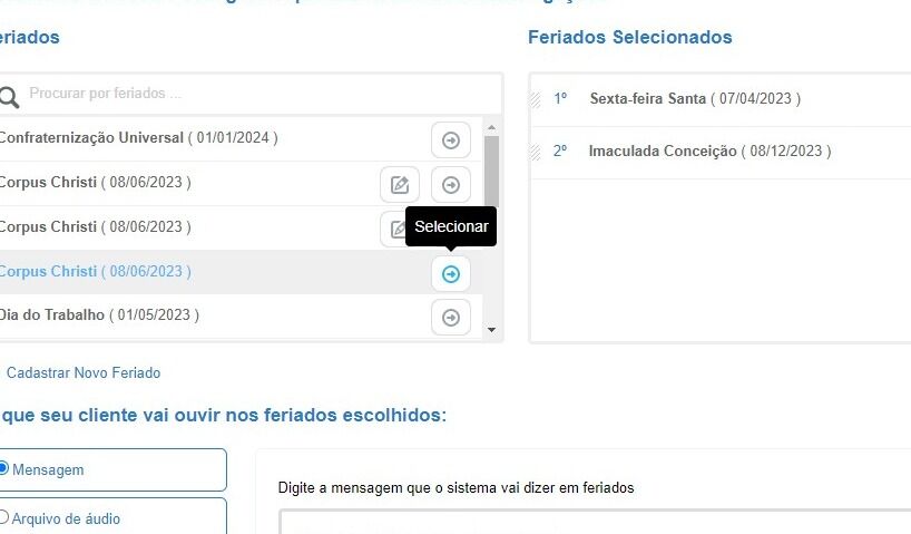 Screenshot of: Clique em  "Selecionar"