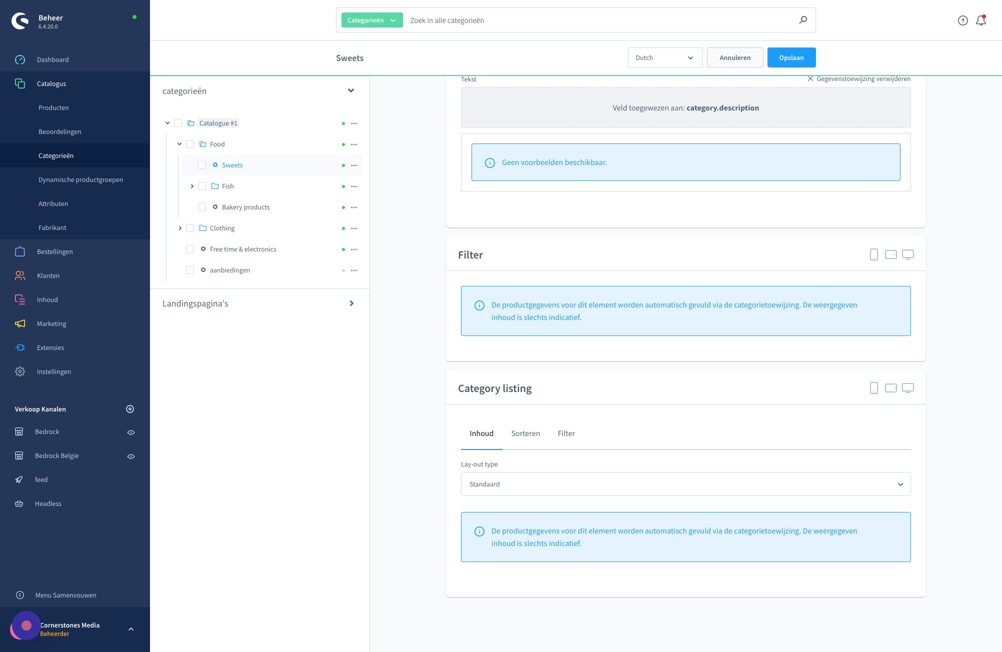 Screenshot of: Onder 'Category listing' klik op Filter