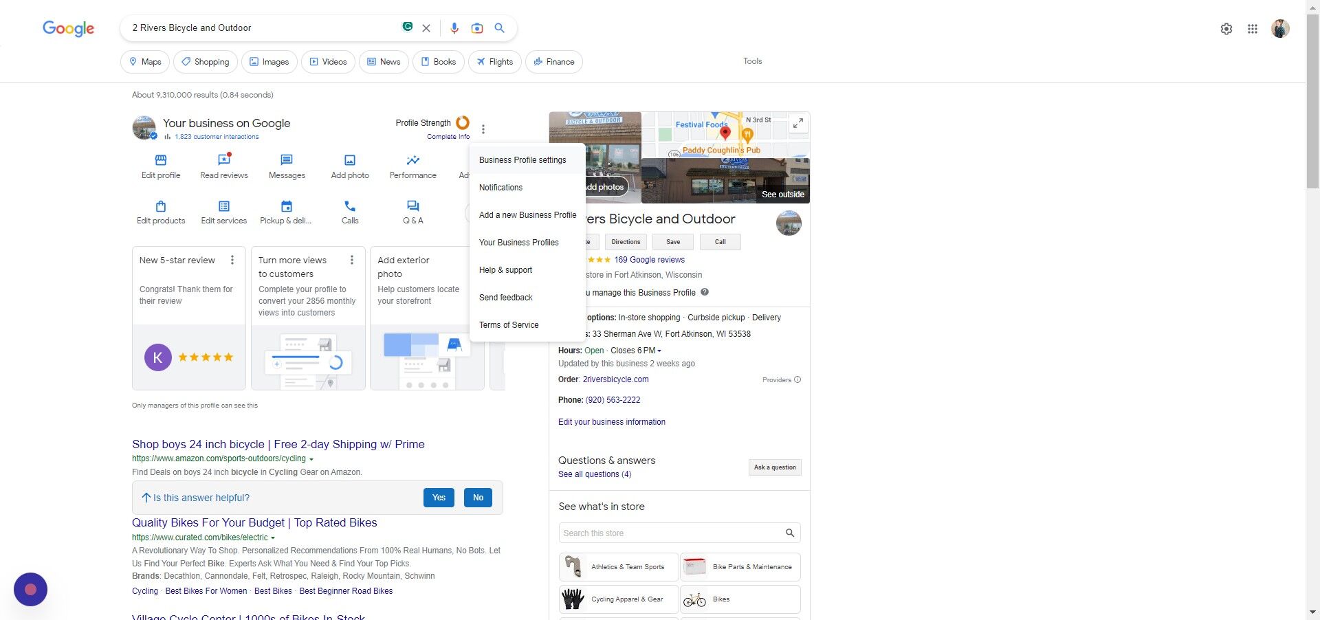 Screenshot of: Click "Business Profile settings"