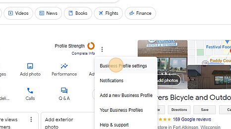 Screenshot of: Click "Business Profile settings"