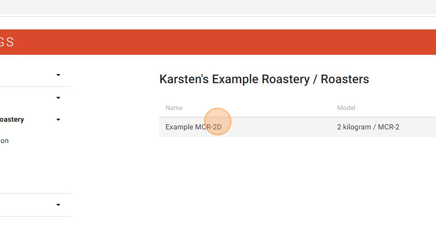 Screenshot of: Click the Roaster you want to adjust