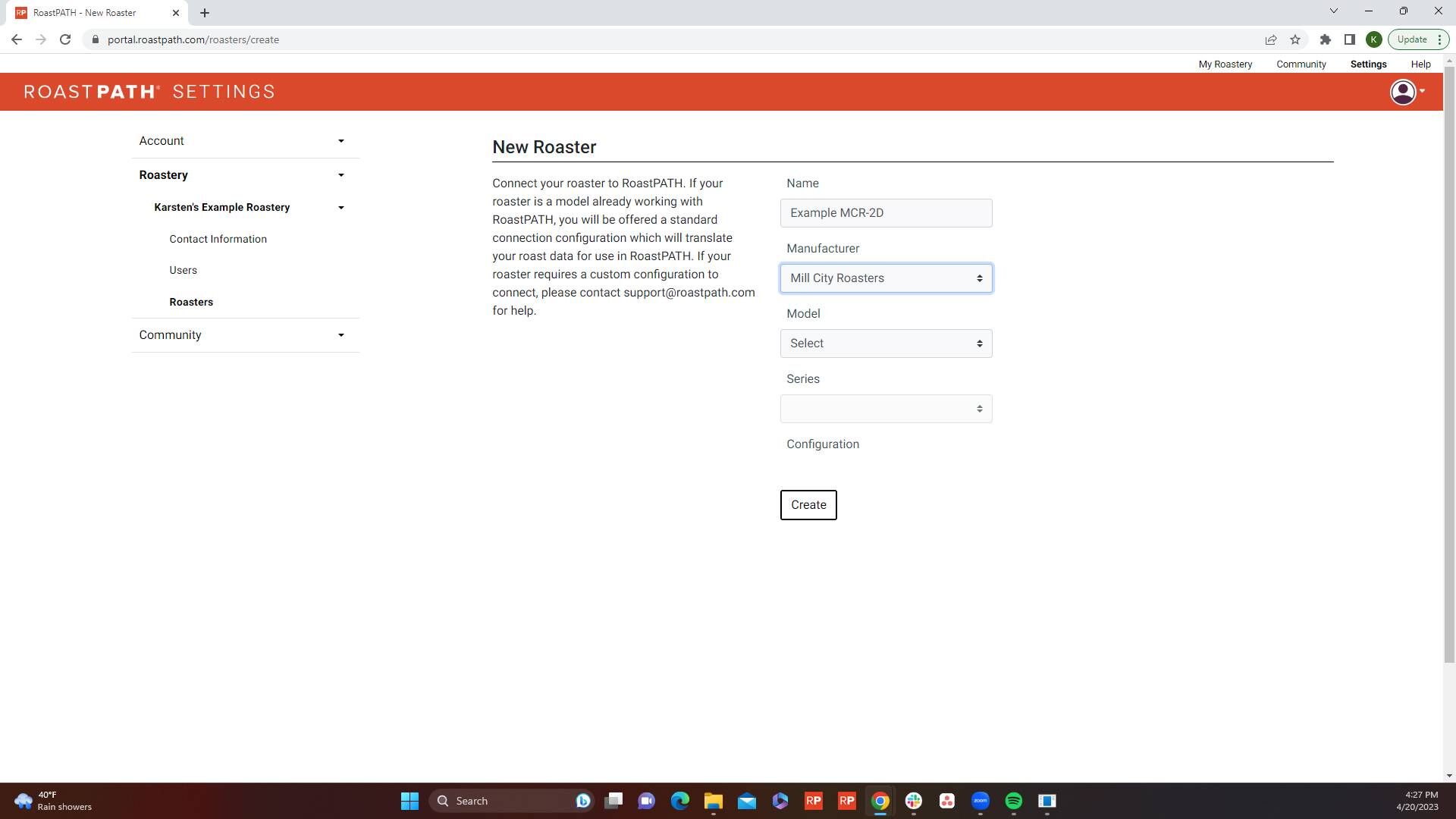 Screenshot of: Select the Model