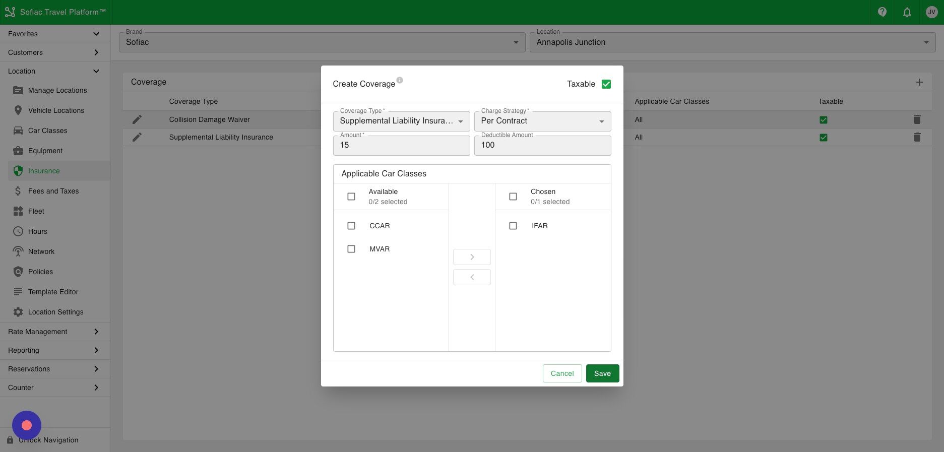 Screenshot of: Click "Save" to add this insurance to be able to add it to reservations or contracts.