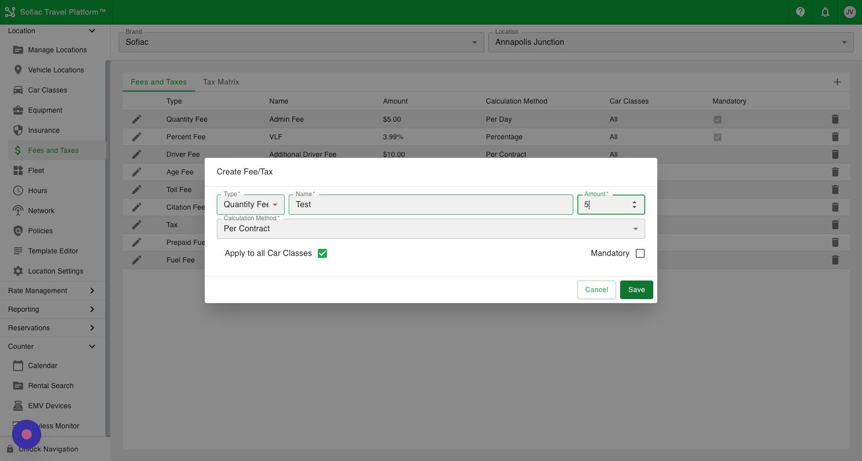 Screenshot of: Click "Save" to add the new fee to be able to be used.