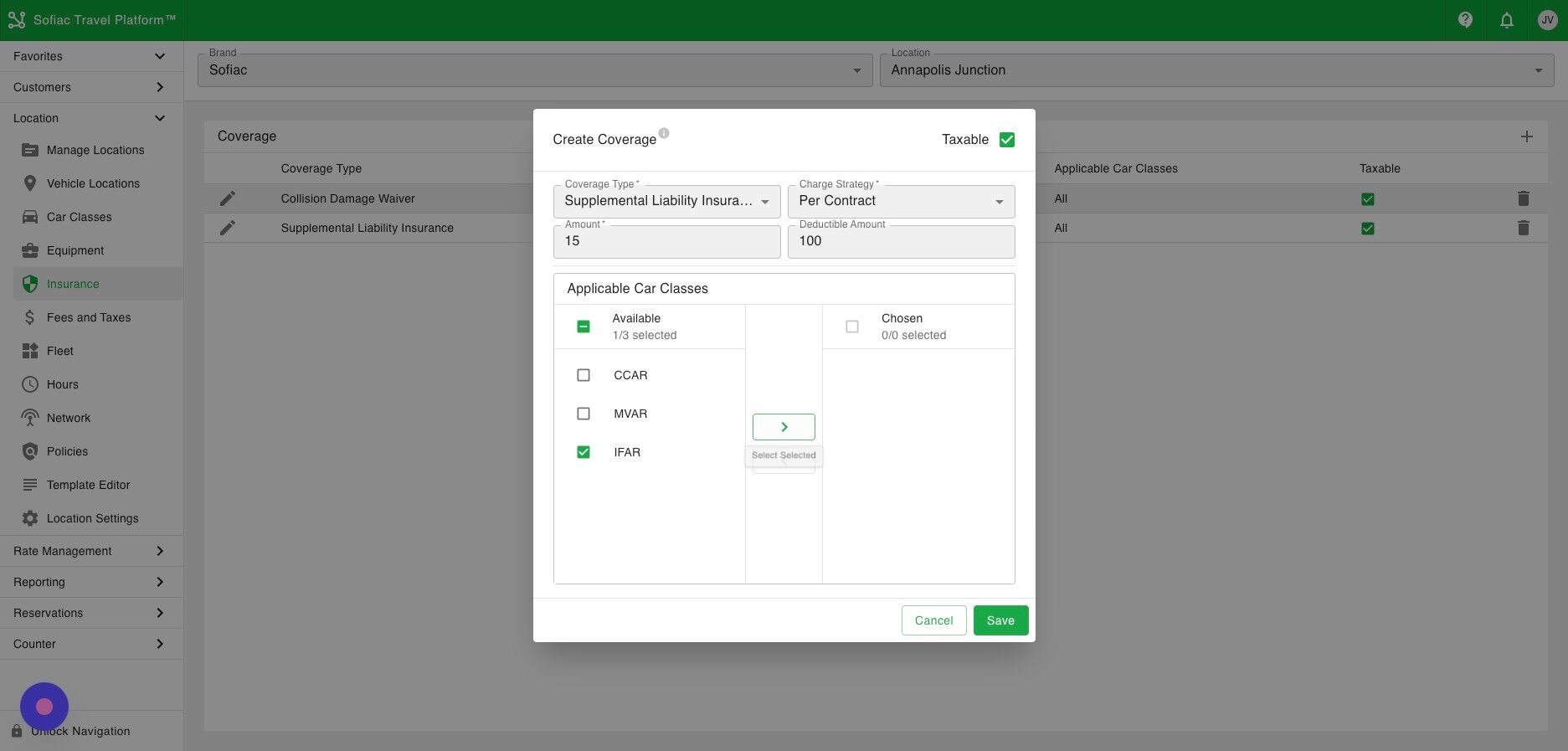 Screenshot of: Select the arrow icon to move between the available or chosen car classes.