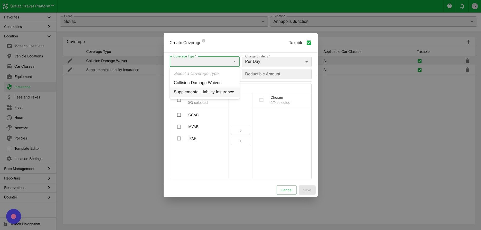 Screenshot of: Select the coverage type from the dropdown.