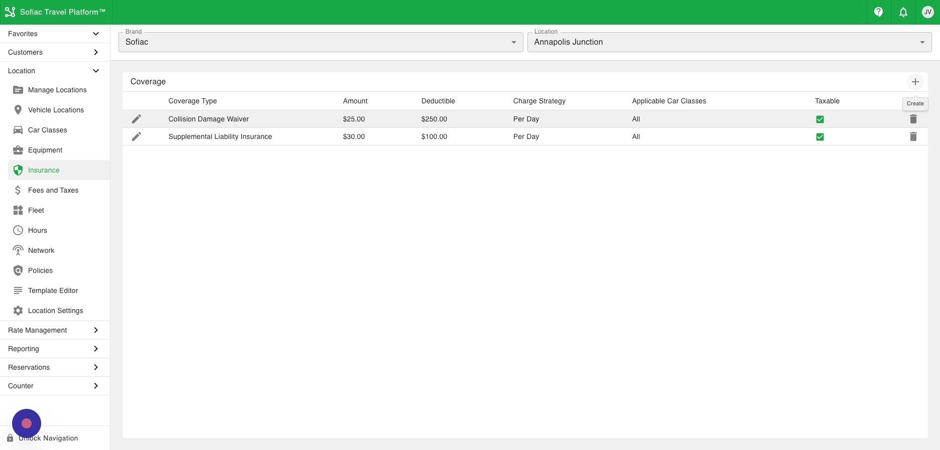 Screenshot of: Select the plus icon in the top right to add a new coverage