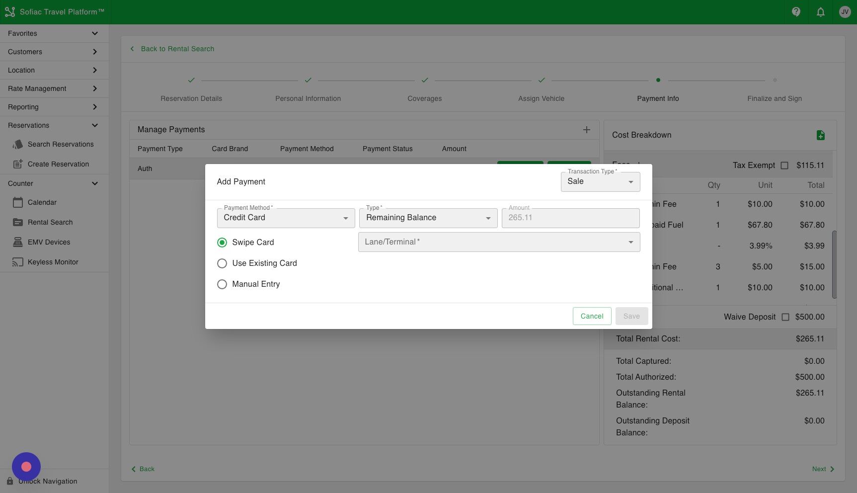 Screenshot of: Because we just got the card from the customer we will go and select use existing card.