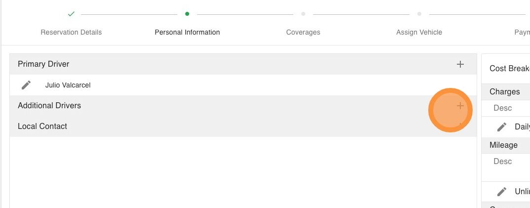 Screenshot of: You can then select to add any additional drivers to the contract.