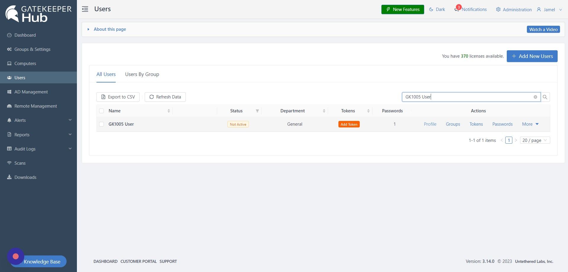 Screenshot of: Click "Profile"