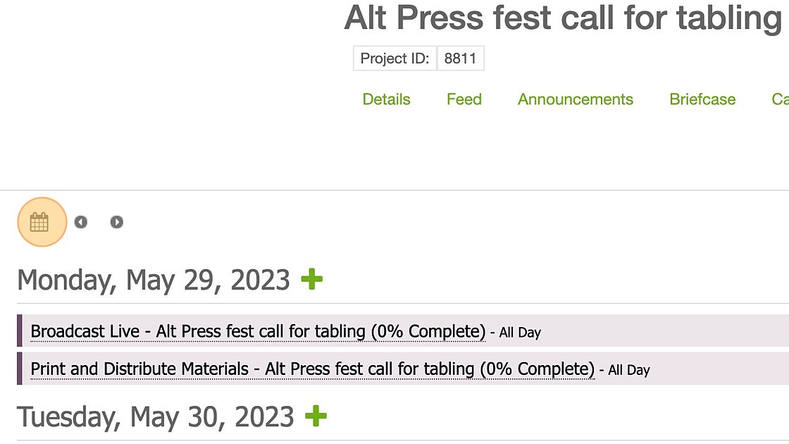 Screenshot of: Regardless of the mode you are viewing the calendar in, you can navigate the dates in the top left corner.
