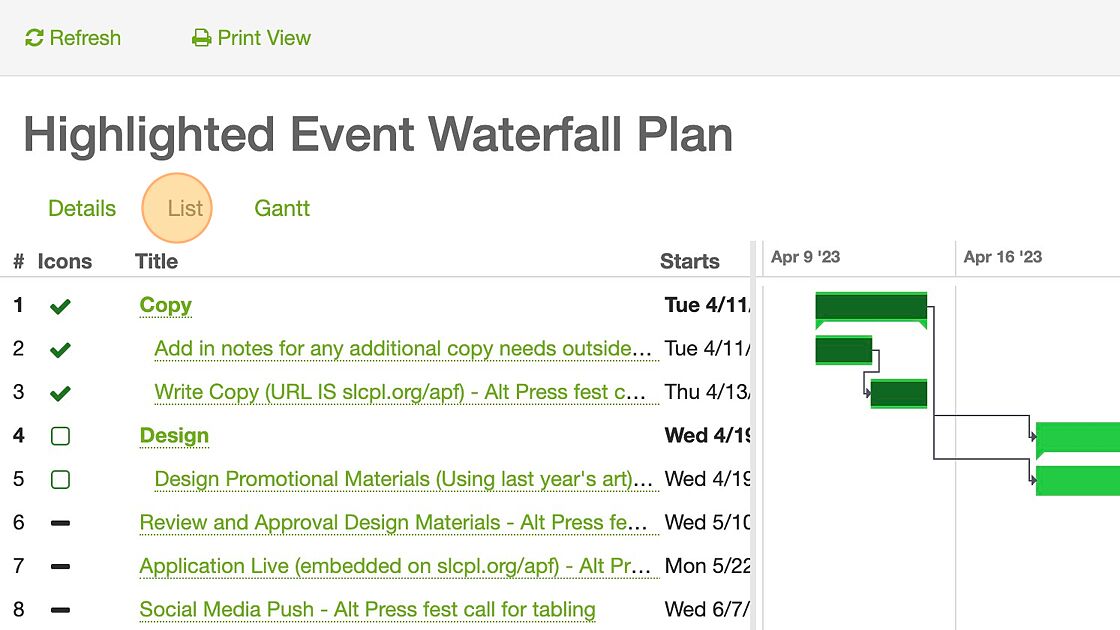 Screenshot of: If you are trying to navigate back to the "List" mode, click on list.