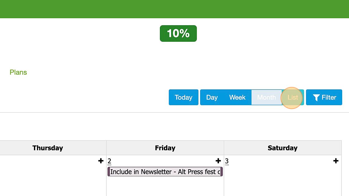 Screenshot of: You are also able to view the tasks in day, week, or list form.
I prefer month mode because it allows you to quickly see where the tasks over the month fall and how long it's expected to complete them.