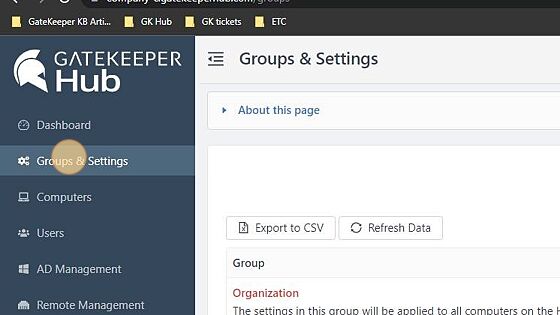Screenshot of: Click "Groups & Settings"