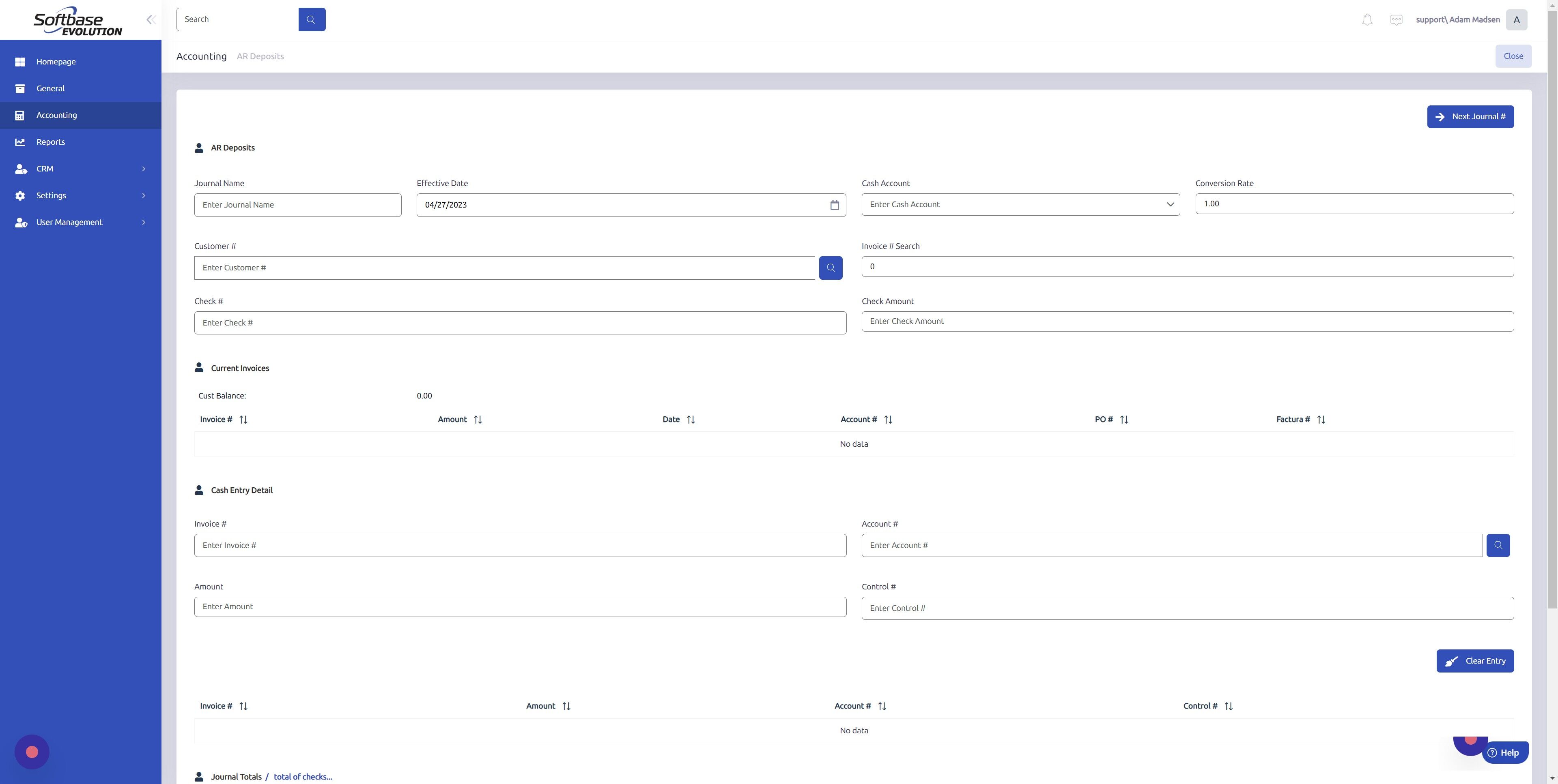 Screenshot of: Click "Next Journal #"