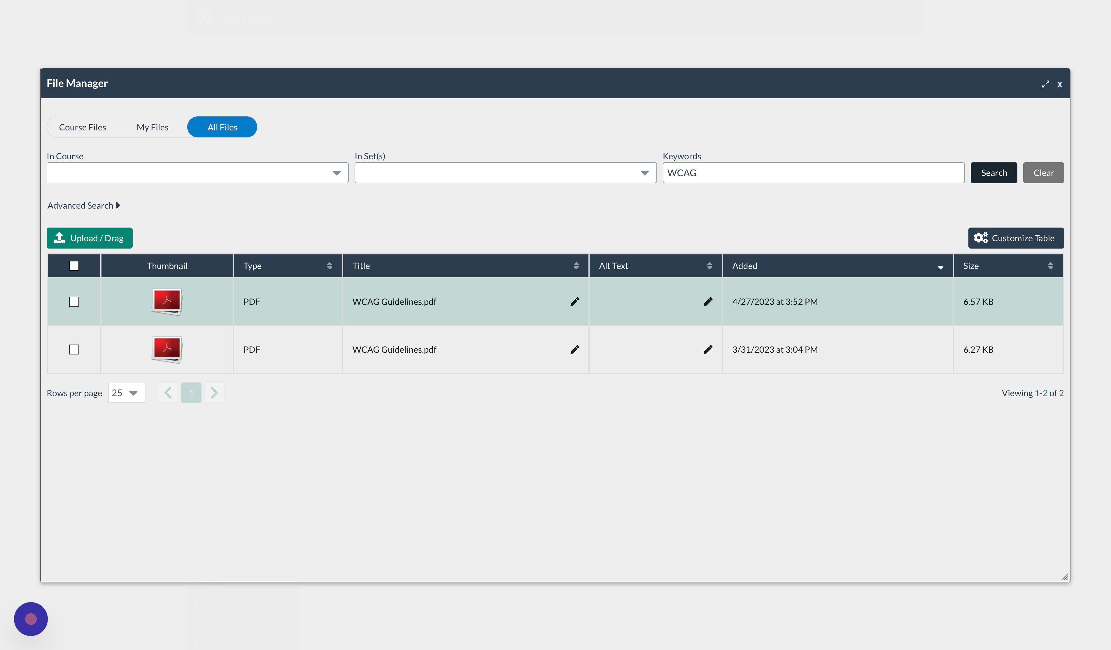 Screenshot of: Select the checkbox next to the file you want to link.