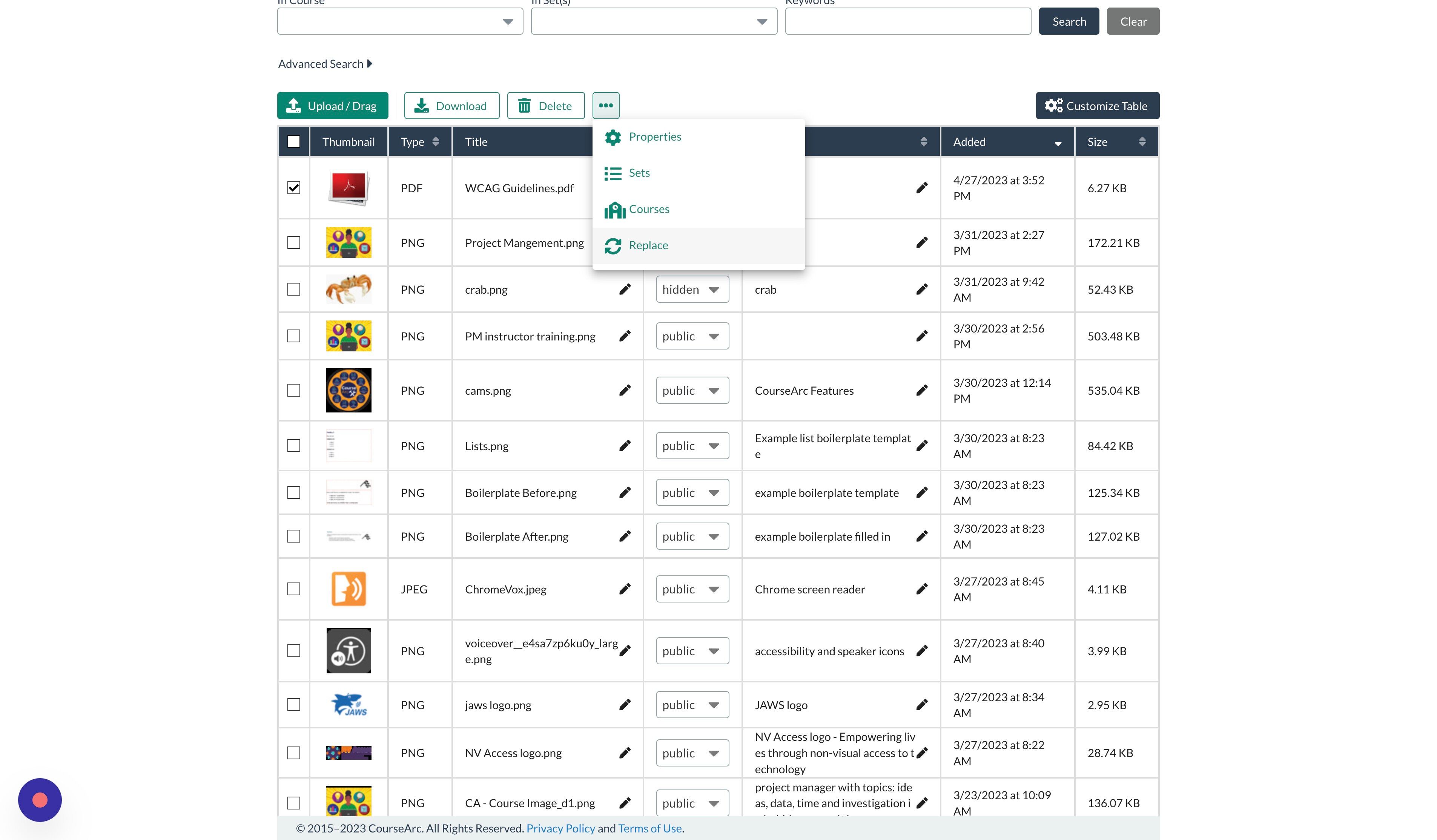 Screenshot of: Select "Replace" in the dropdown menu.