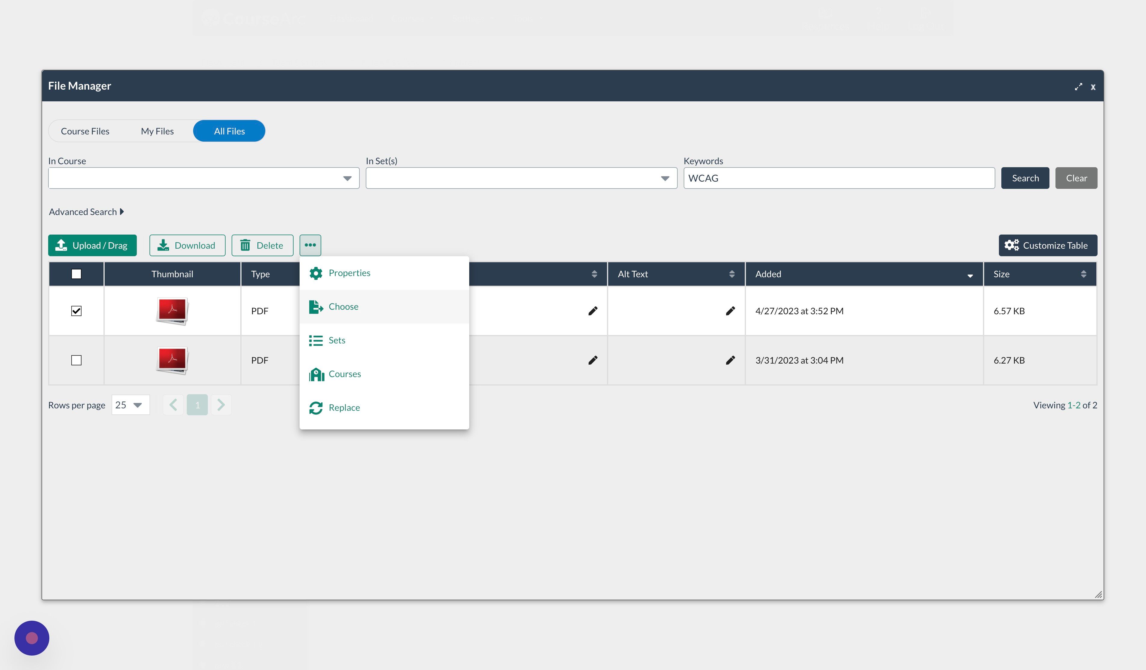 Screenshot of: Select Choose from the menu.