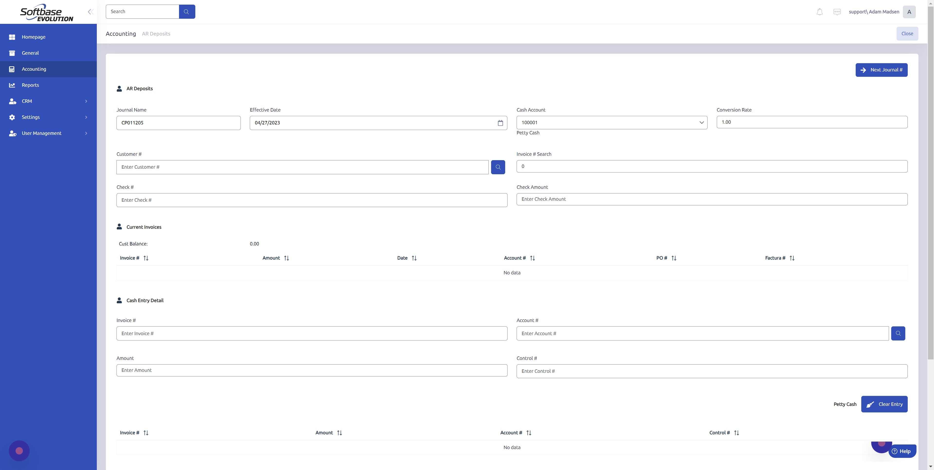 Screenshot of: Click the "Customer #" field.