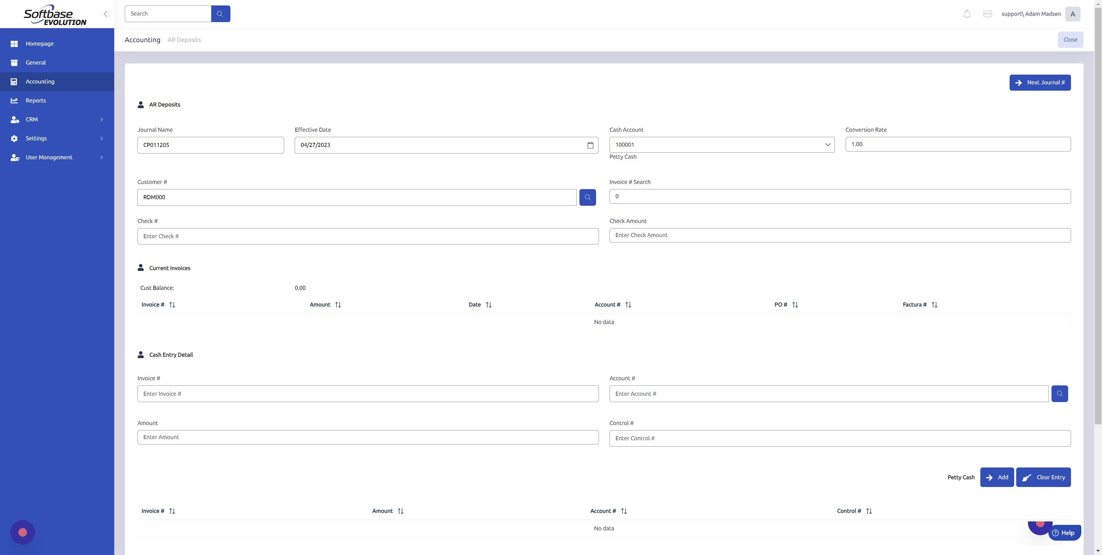 Screenshot of: Click the "Check #" field.
