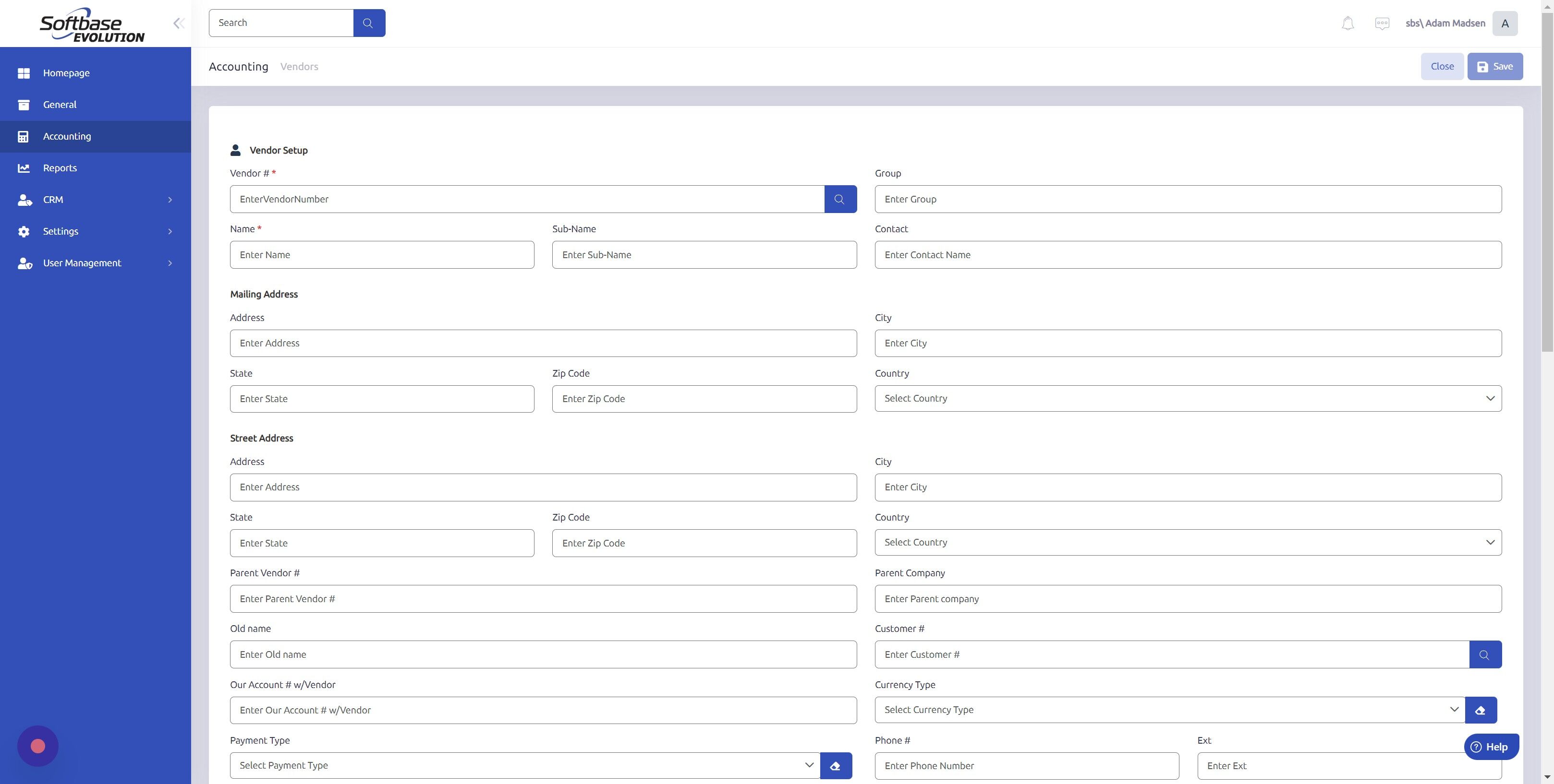 Screenshot of: Click the "Vendor # *" field.