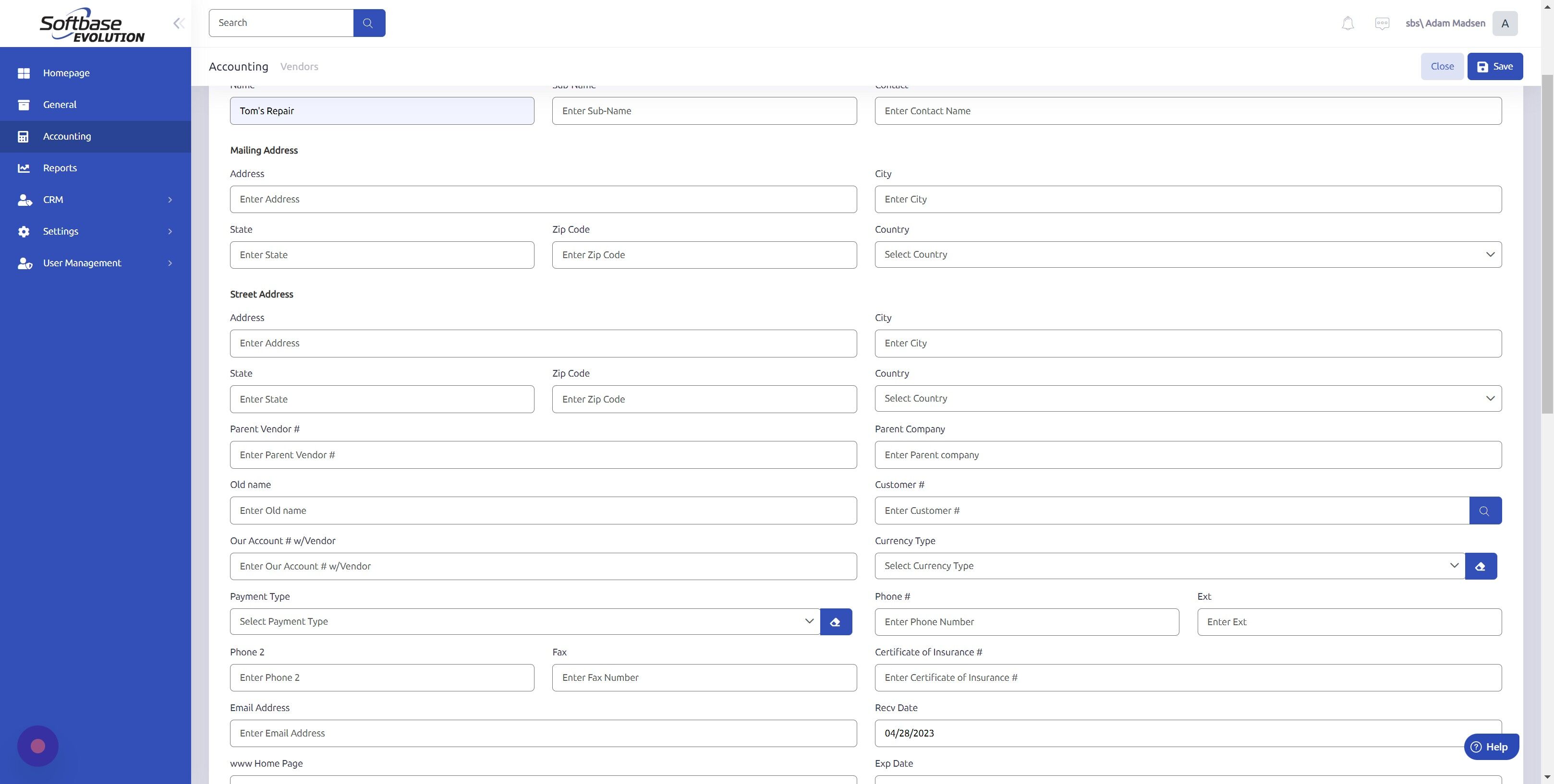 Screenshot of: Click the "Address" field.