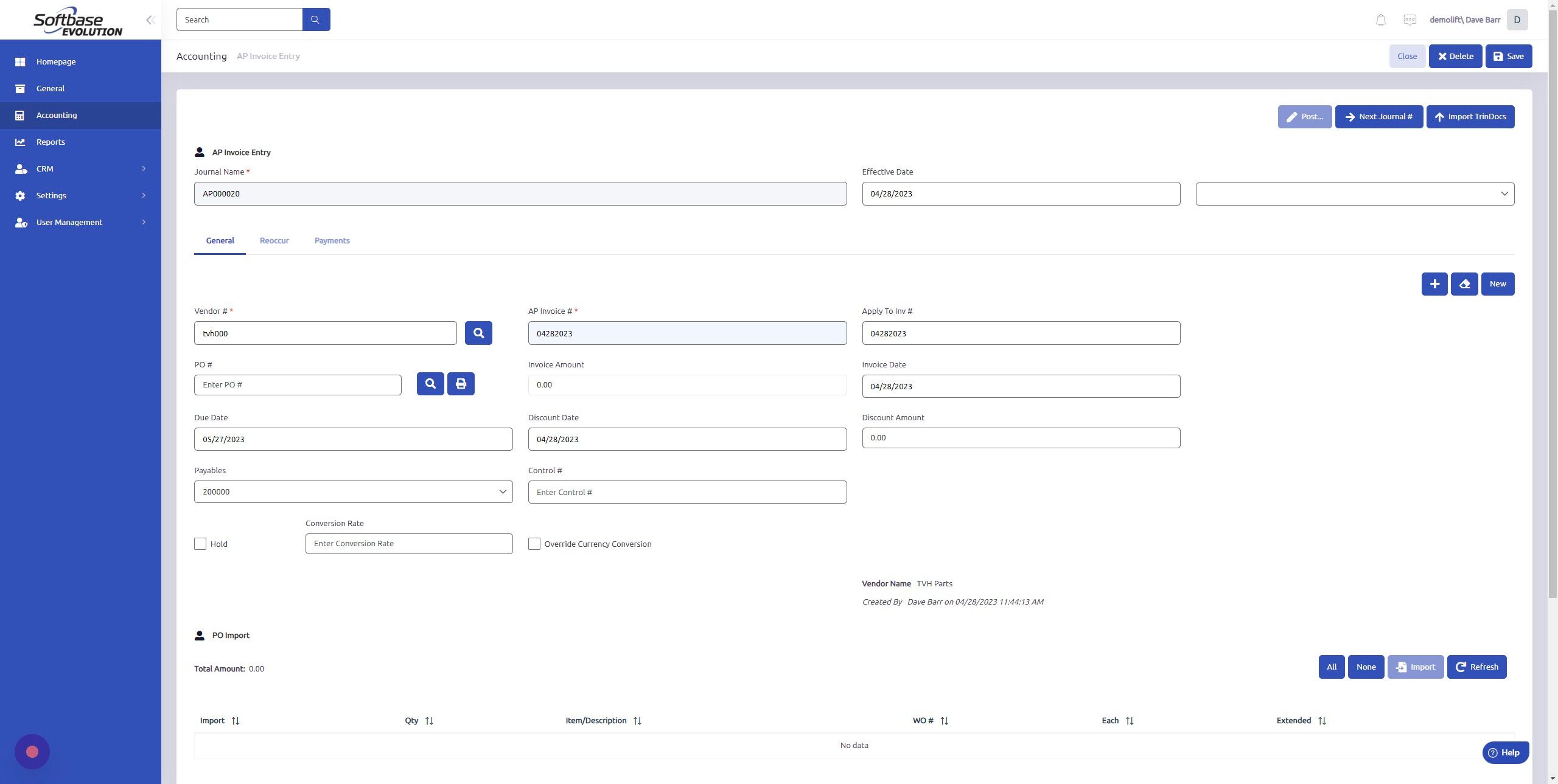 How to add an AP Invoice.