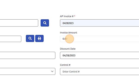 Screenshot of: Click the "Enter Invoice Amount" field and add the invoice amount.