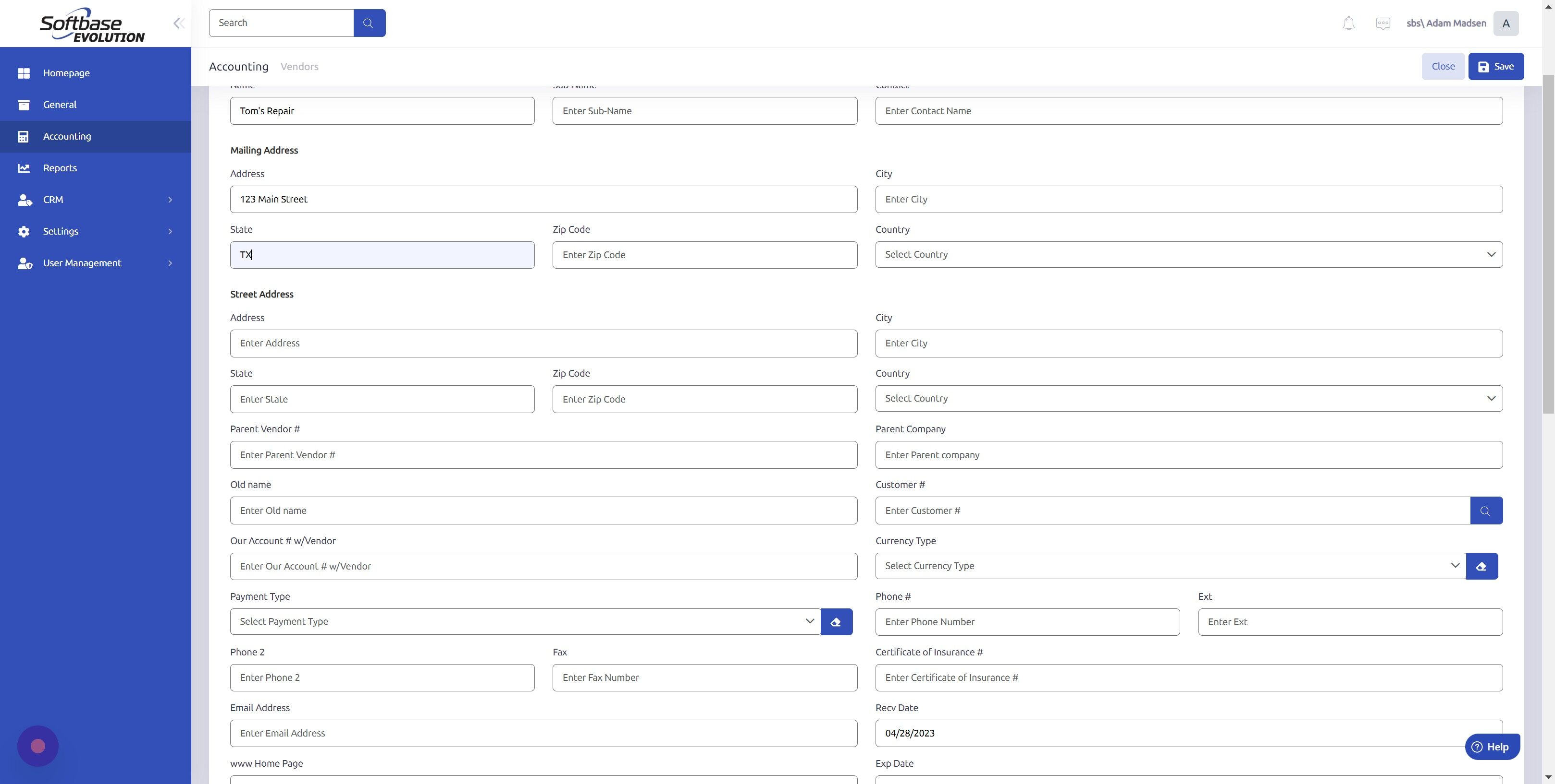 Screenshot of: Click the "Zip Code" field.