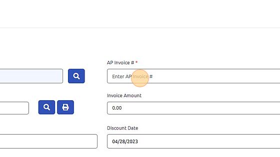 Screenshot of: Click the "AP Invoice #" field and enter the invoice number. 