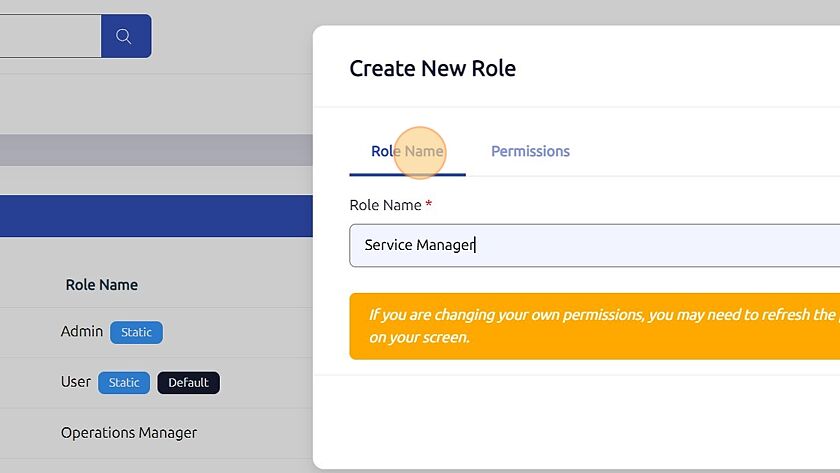 Screenshot of: Click "Role Name" and enter a name for the new role.