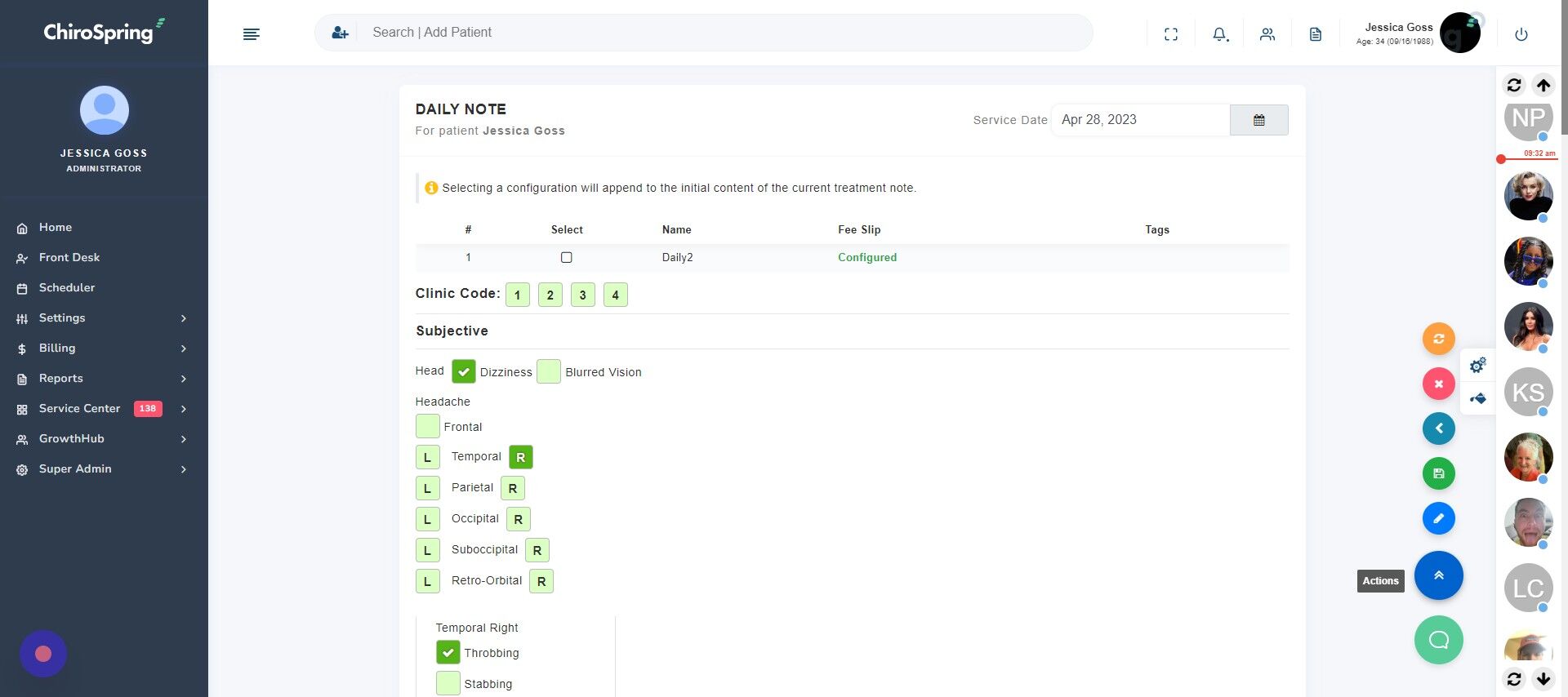 Screenshot of: Click Action.