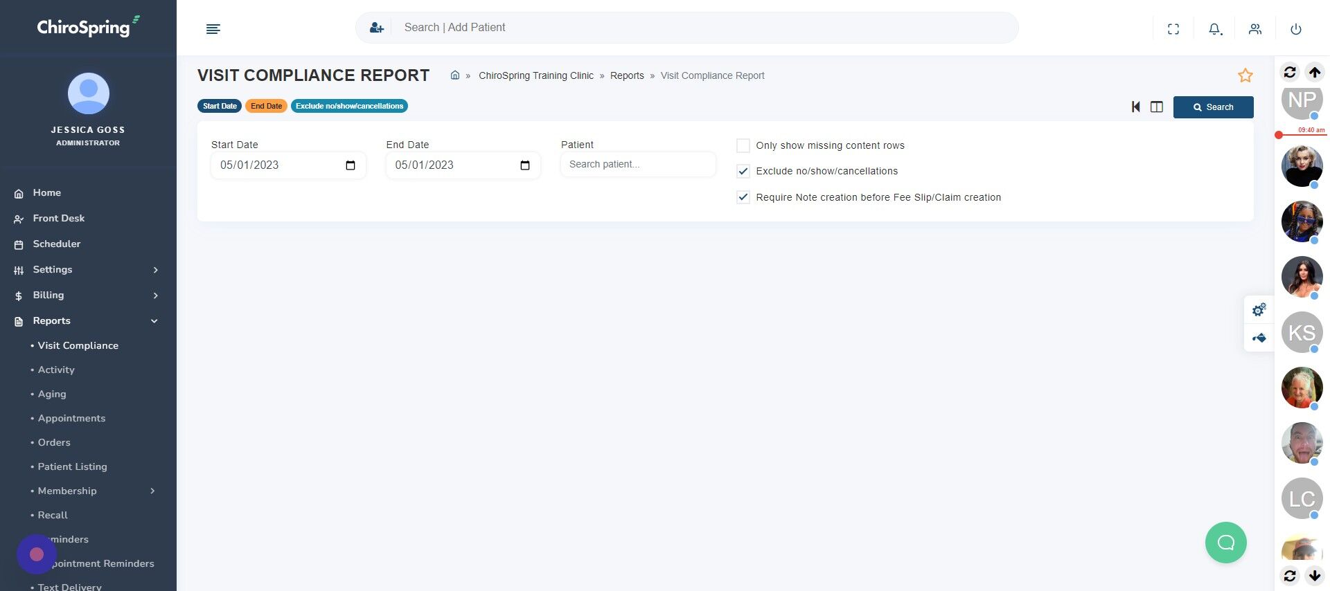 Screenshot of: Select Date Range