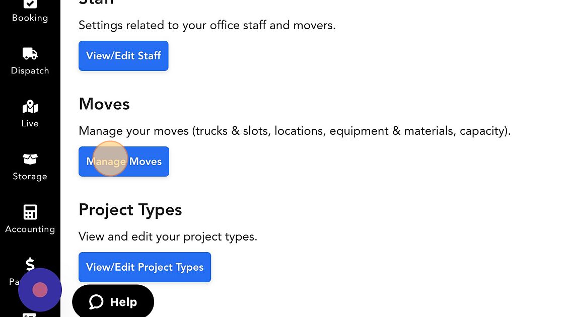 Screenshot of: Navigate to "Settings" > "Manage Moves"