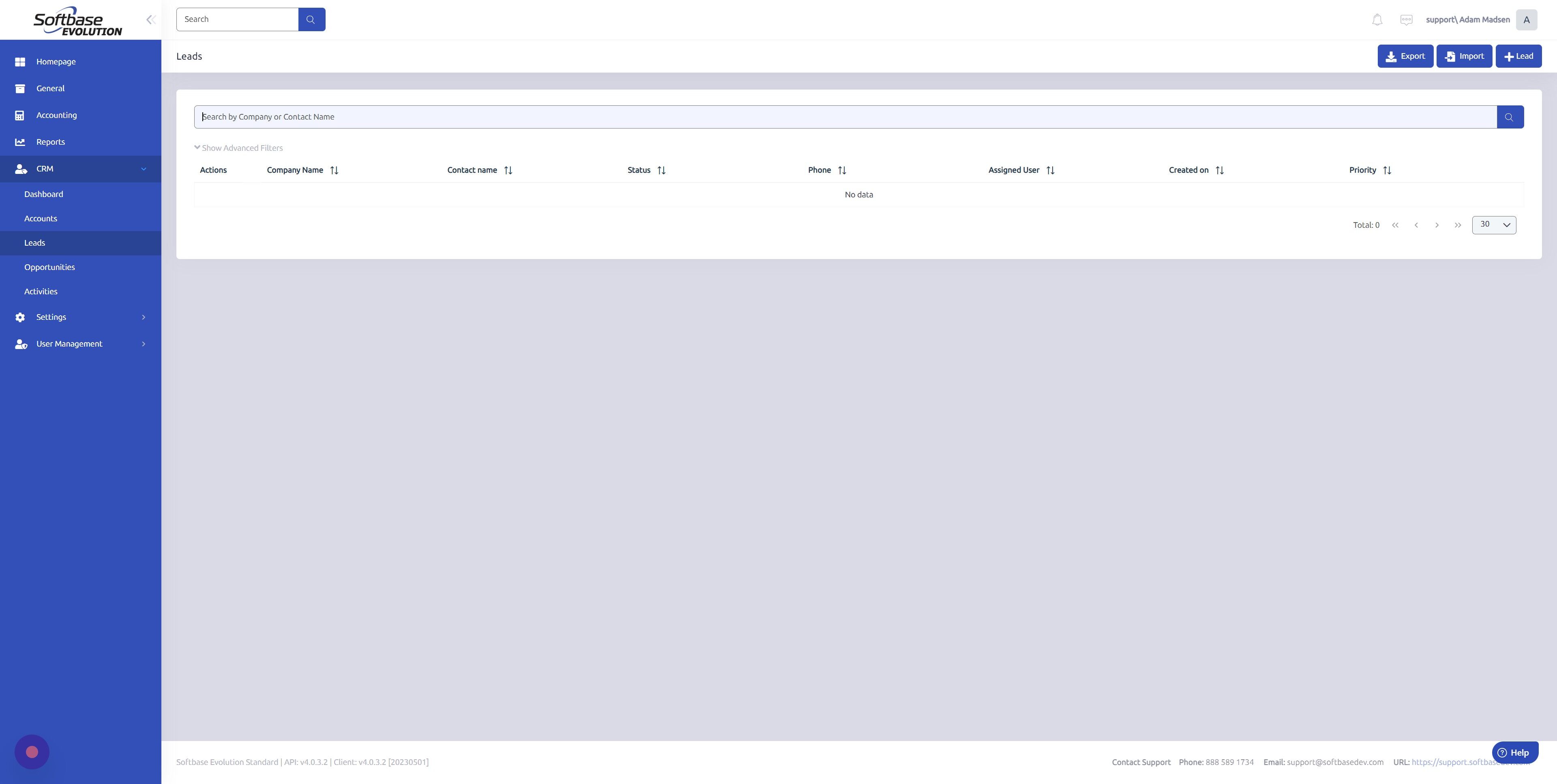 Screenshot of: Click "Lead"