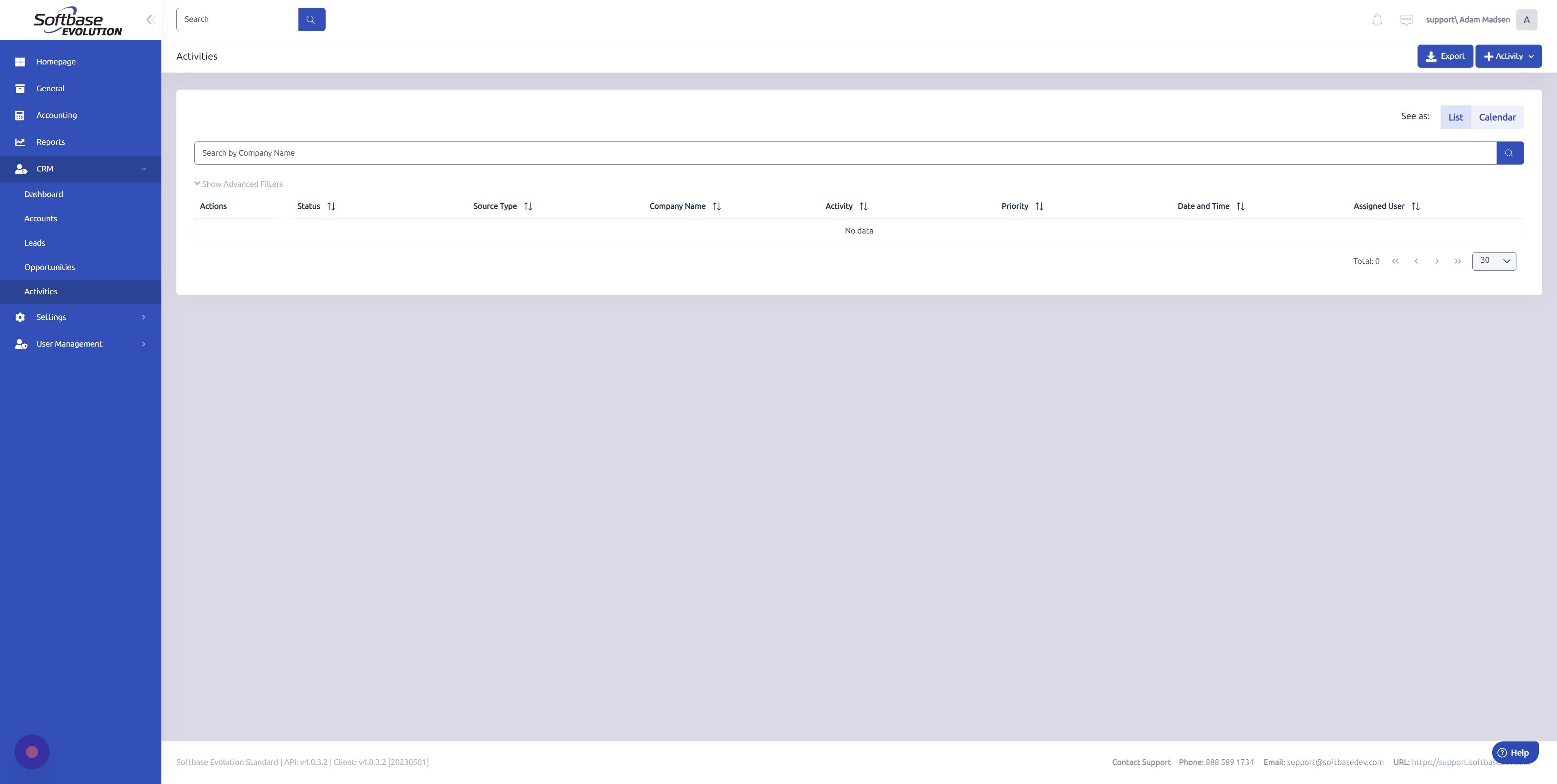 Screenshot of: Click "Activity"