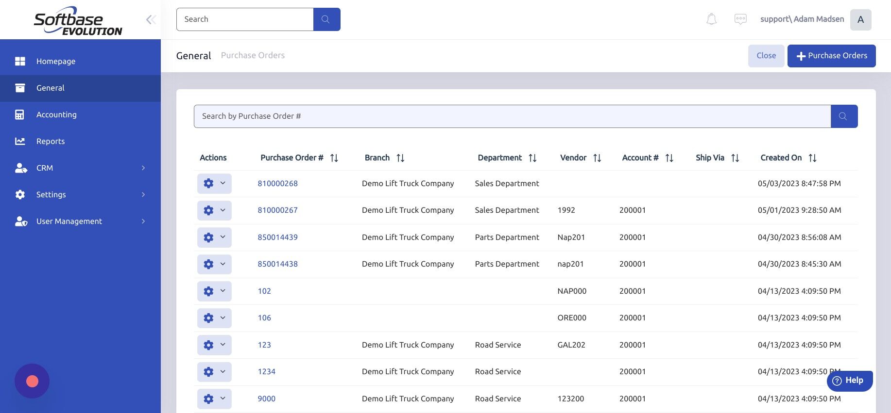 Screenshot of: Click "Purchase Orders"