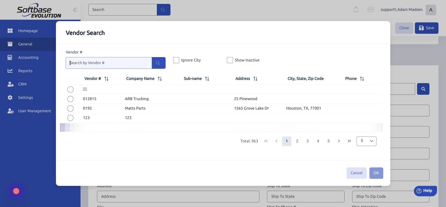 Screenshot of: Click the "Search by Vendor #" field.