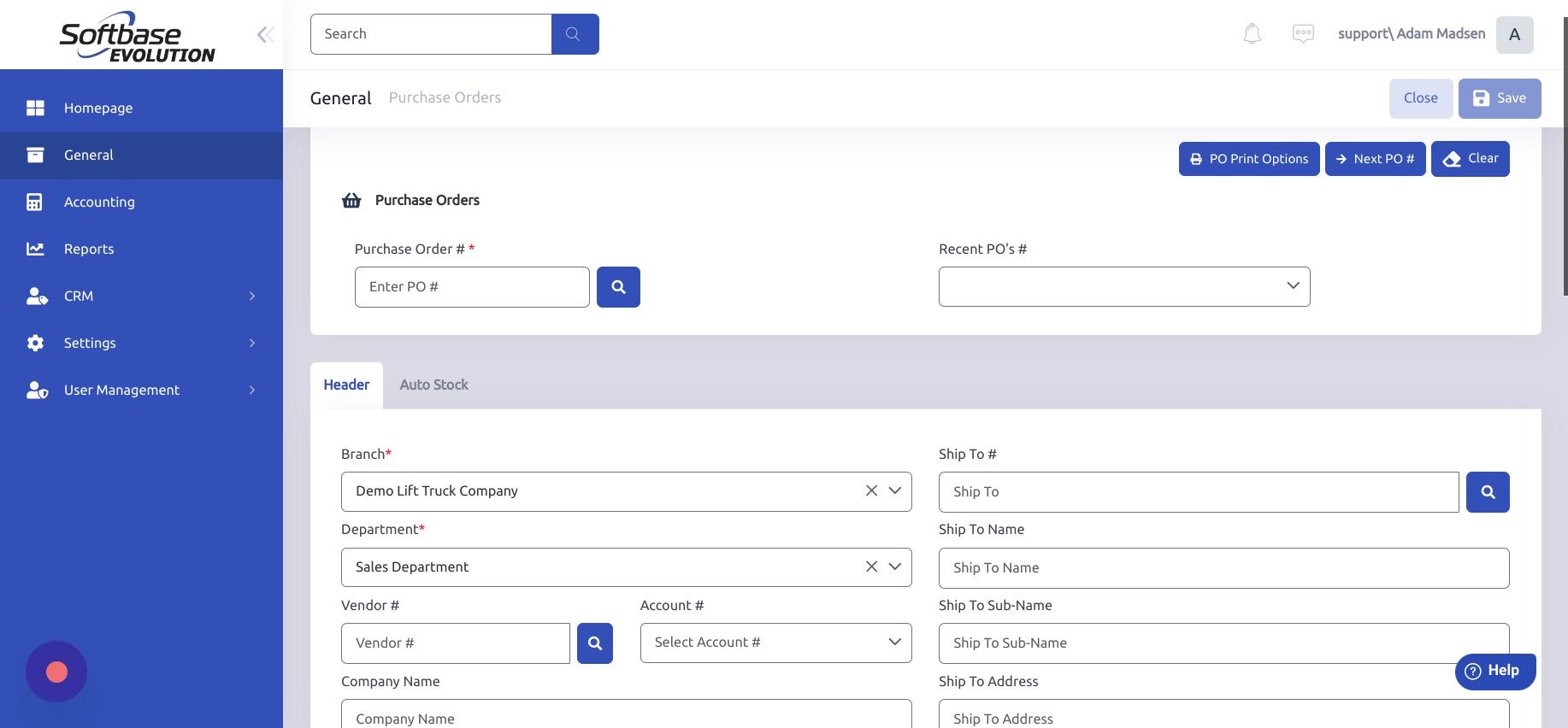 Screenshot of: Click "Next PO #"