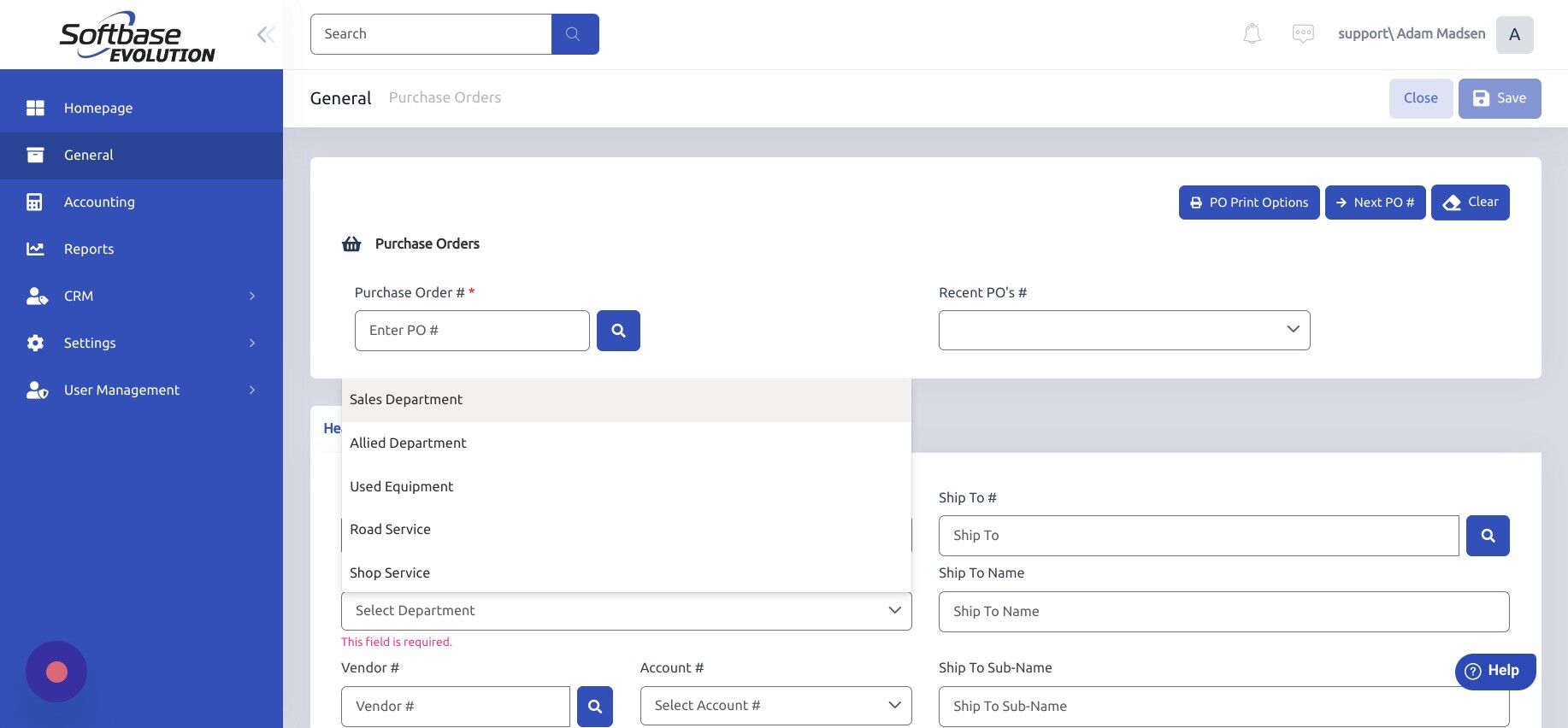 Screenshot of: Click your Department.