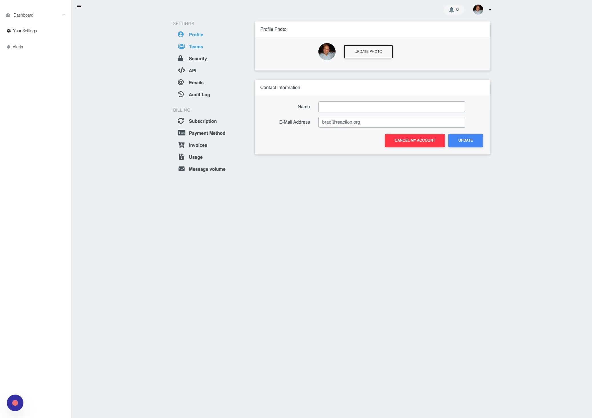 Screenshot of: Click "Teams"