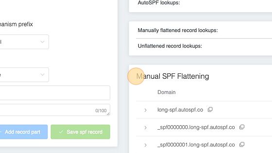 Screenshot of: Click "Manual SPF Flattening
Without splitting
Split for AWS"